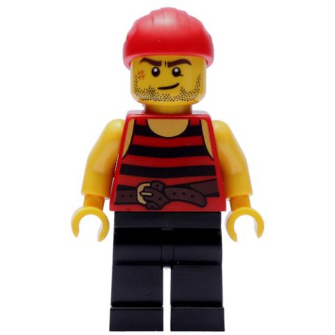 Minifigurka LEGO Pirate - Red Stripes, Black Legs, Red Bandana, Scar
