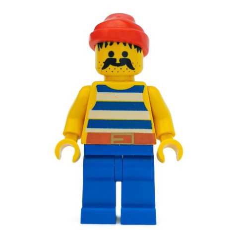 Minifigurka LEGO Pirate - Blue Stripes, Blue Legs, Red Bandana, Head Solid Stud