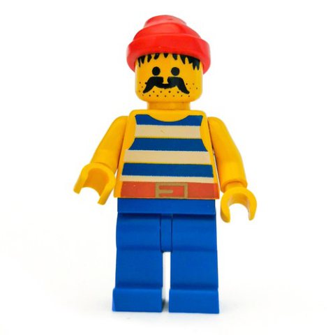 Minifigurka LEGO Pirate - Blue Stripes, Blue Legs, Red Bandana, Gold Belt Buckle, 3626b