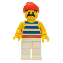 Minifigurka LEGO Pirate - Blue Stripes, White Legs, Red Bandana, Gold Belt Buckle, 3626b