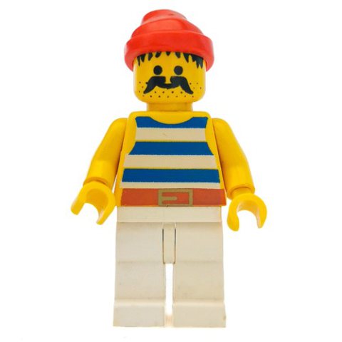 Minifigurka LEGO Pirate - Blue Stripes, White Legs, Red Bandana, Gold Belt Buckle, 3626b