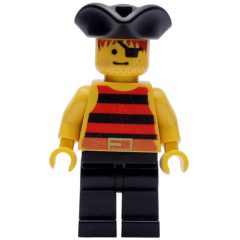 Minifigurka LEGO Pirate - Red/Black Stripes, Black Legs, Black Tricorne