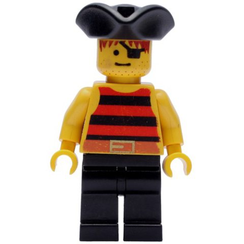 Minifigurka LEGO Pirate - Red/Black Stripes, Black Legs, Black Tricorne