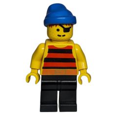 Minifigurka LEGO Pirate - Red/Black Stripes, Black Legs, Blue Bandana