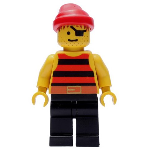 Minifigurka LEGO Pirate - Red/Black Stripes, Black Legs, Red Bandana, Eyepatch (Old)