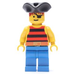 Minifigurka LEGO Pirate - Red/Black Stripes, Blue Legs, Black Tricorne