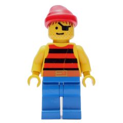Minifigurka LEGO Pirate - Red/Black Stripes, Blue Legs, Red Bandana