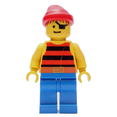Minifigurka LEGO Pirate - Red/Black Stripes, Blue Legs, Red Bandana