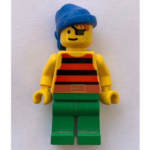 Minifigurka LEGO Pirate - Red/Black Stripes, Green Legs, Blue Bandana