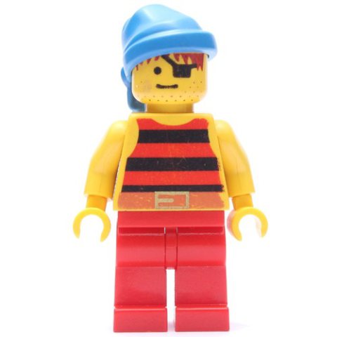 Minifigurka LEGO Pirate - Red/Black Stripes, Red Legs, Blue Bandana