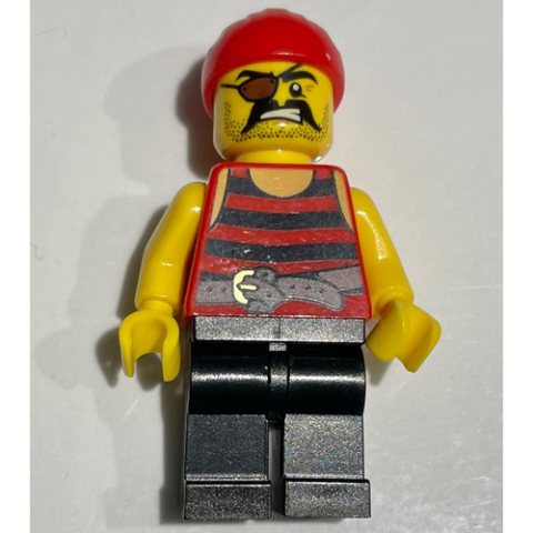 Minifigurka LEGO Pirate - Red/Black Stripes, Black Legs, Red Bandana, Eyepatch (New)