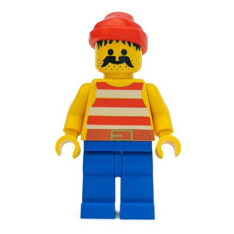 Minifigurka LEGO Pirate - Red Stripes, Blue Legs, Red Bandana, 3626b