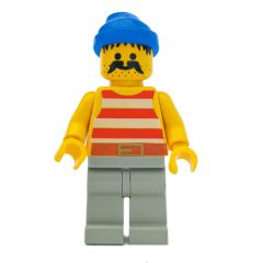 Minifigurka LEGO Pirate - Red Stripes, Light Gray Legs, Blue Bandana, 3626b