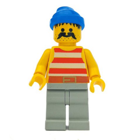Minifigurka LEGO Pirate - Red Stripes, Light Gray Legs, Blue Bandana, 3626b