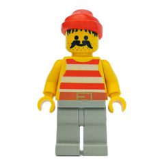 Minifigurka LEGO Pirate - Red Stripes, Light Gray Legs, Red Bandana