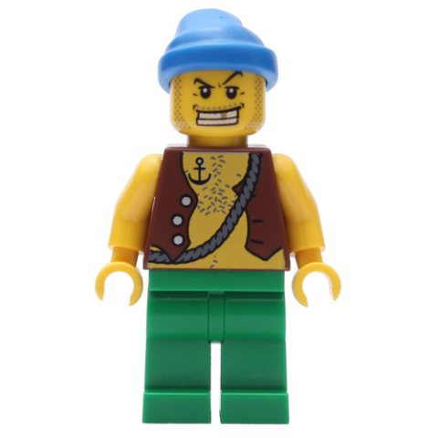 Minifigurka LEGO Pirate - Anchor Tattoo, Green Legs, Blue Bandana