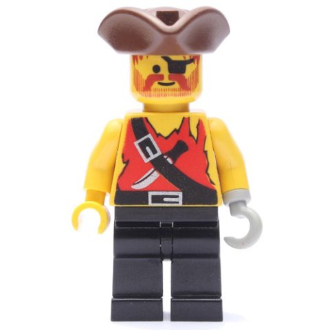 Minifigurka LEGO Pirate - Shirt with Knife, Black Legs, Brown Tricorne