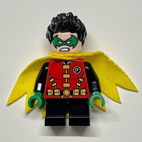 Minifigurka LEGO Robin with Green Eyemask and Hands, Short Legs, and Yellow Cape