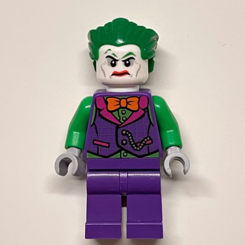Minifigurka LEGO The Joker with Dark Purple Vest Over Green Shirt and Orange Bow Tie