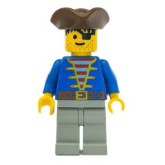 Minifigurka LEGO Pirate - Blue Jacket, Light Gray Legs, Brown Tricorne (3626a Head)