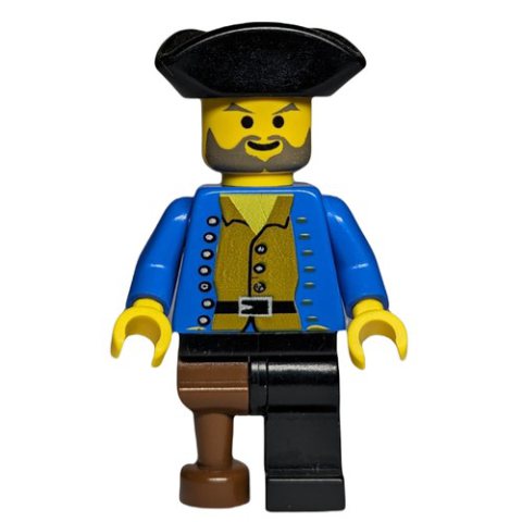 Minifigurka LEGO Pirate - Brown Shirt, Peg Leg, Black Tricorne