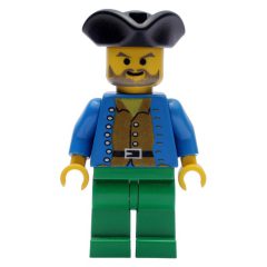Minifigurka LEGO Pirate - Brown Shirt, Green Legs, Black Tricorne