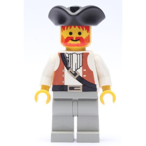 Minifigurka LEGO Pirate - Brown Vest, Light Gray Legs, Black Tricorne
