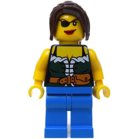 Minifigurka LEGO Pirate - Female, Blue Legs, Dark Brown Hair