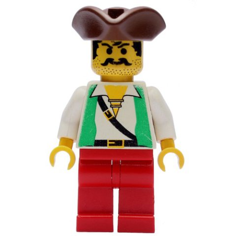 Minifigurka LEGO Pirate - Green Vest, Red Legs, Brown Tricorne