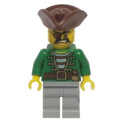 Minifigurka LEGO Pirate - Green Jacket, Light Bluish Grey Legs, Brown Tricorne