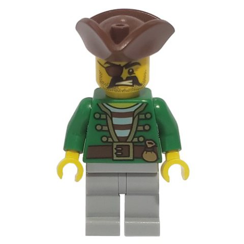 Minifigurka LEGO Pirate - Green Jacket, Light Bluish Grey Legs, Brown Tricorne