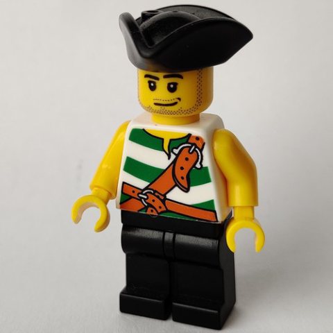 Minifigurka LEGO Pirate - Green Stripes, Black Legs, Black Tricorne