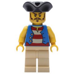Minifigurka LEGO Pirate - Blue Vest, Tan Legs, Black Tricorne (3626b Head)