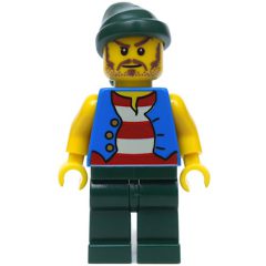 Minifigurka LEGO Pirate - Blue Vest, Dark Green Legs, Dark Green Bandana, Long Moustache