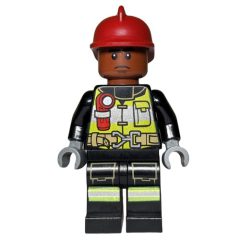 Minifigurka LEGO Firefighter with Reddish Brown Skin and Dark Red Fire Helmet