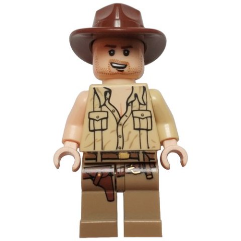 Minifigurka LEGO Indiana Jones in Open Tan Shirt, with Open Mouth