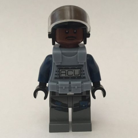 Minifigurka LEGO ACU Trooper with Sand Blue Armor and Reddish Brown Skin