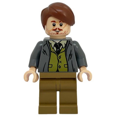 Minifigurka LEGO Remus Lupin, Dark Bluish Gray Jacket over Olive Green Vest