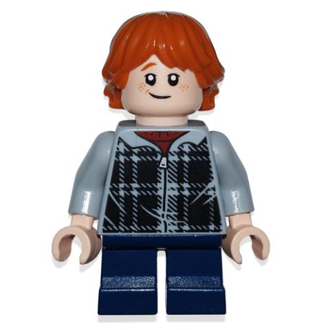 Minifigurka LEGO Ron Weasley, Light Bluish Gray Plaid Jacket with Zipper, Short Legs