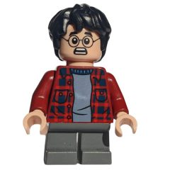 Minifigurka LEGO Harry Potter, Open Red Flannel Shirt, Dark Bluish Grey Short Legs