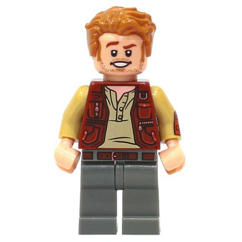 Minifigurka LEGO Owen Grady with Reddish Brown Vest, and Dark Bluish Gray Legs with Belt