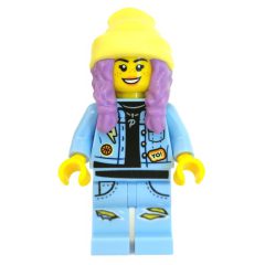 Minifigurka LEGO Parker L. Jackson, Bright Light Blue Denim Jacket, Bright Light Yellow Beanie Hat, Medium Lavender Hair