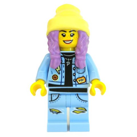 Minifigurka LEGO Parker L. Jackson, Bright Light Blue Denim Jacket, Bright Light Yellow Beanie Hat, Medium Lavender Hair