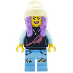 Minifigurka LEGO Parker L. Jackson, Black Top, Bright Light Yellow Beanie Hat, Medium Lavender Hair, Scared / Open Mouth