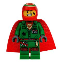 Minifigurka LEGO Douglas Elton / El Fuego, Green Outfit with Red Helmet and Cape
