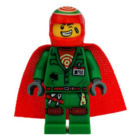 Minifigurka LEGO Douglas Elton / El Fuego, Green Outfit with Red Helmet and Cape