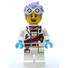Minifigurka LEGO J.B. Watt, Lab Coat, Medium Lavender Hair with Goggles, Scared / Smile