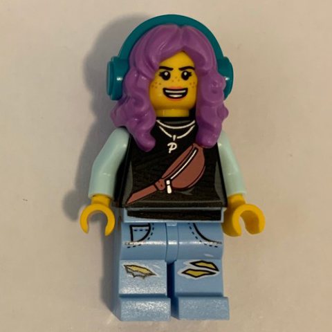 Minifigurka LEGO Parker L. Jackson, Black Top, Medium Lavender Hair with Headphones