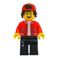 Minifigurka LEGO Jack Davids, Red Jacket with Backwards Red Cap, Scared / Open Mouth