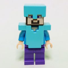 Minifigurka LEGO Steve in Medium Azure Helmet and Armor, Purple Legs